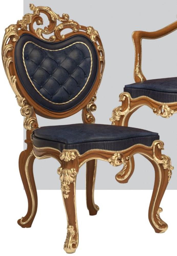 Casa Padrino Luxus Barock Esszimmer Stuhl Set Dunkelblau / Braun / Gold 57 x 62 x H. 105 cm - Prunkvolles Küchen Stühle 6er Set - Hotel Restaurant Schloss Möbel - Luxus Qualität - Made in Italy Bild 1