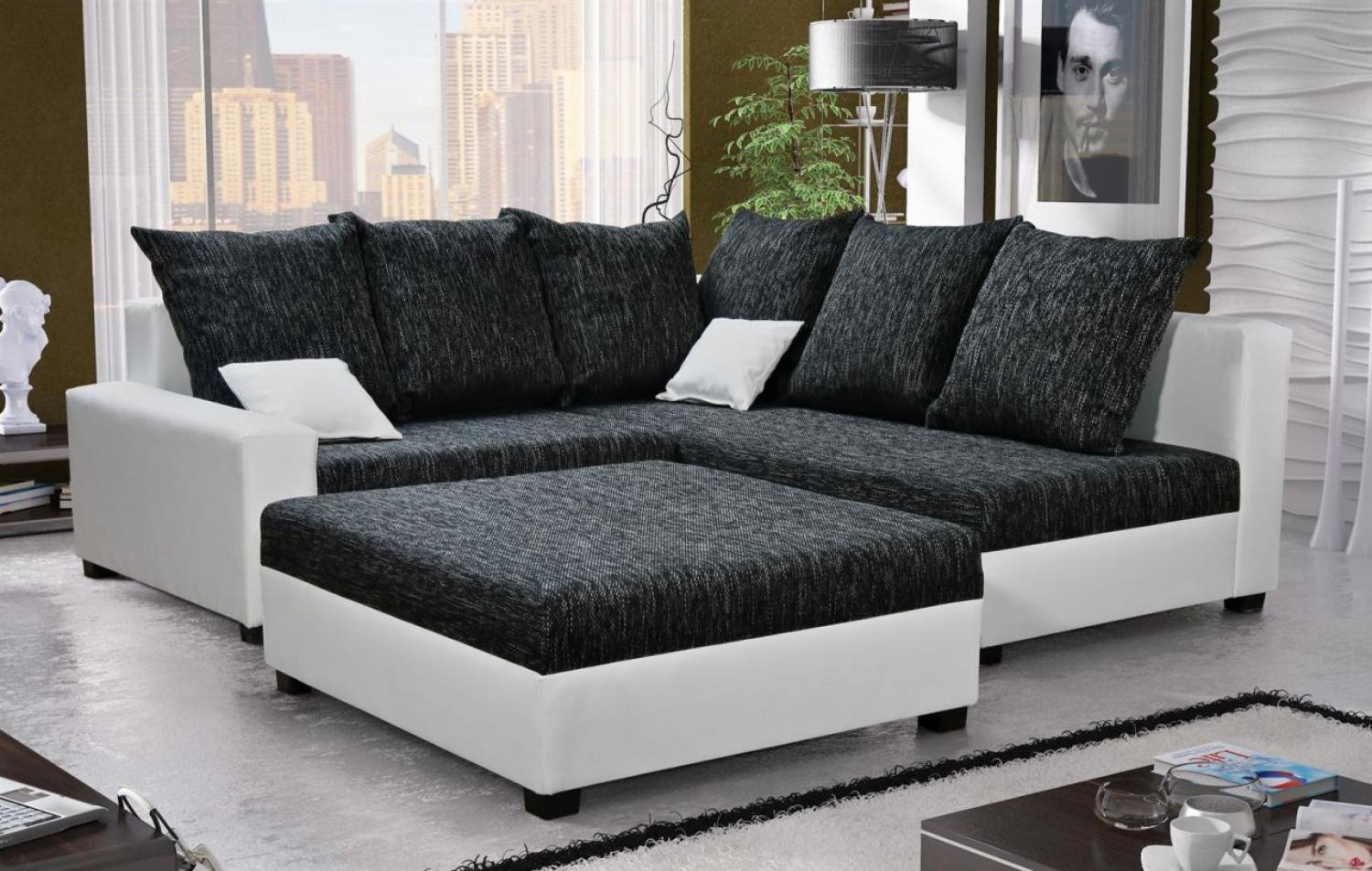 Ecksofa Sofa NINA inkl. Hocker Weiss / Schwarz Ottomane Rechts Bild 1