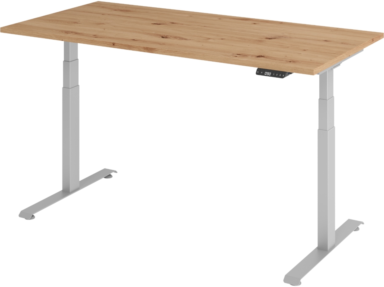 bümö höhenverstellbarer Schreibtisch 160x80 cm in Asteiche, Gestell silber - Höhenverstellbar Elektrisch Stehpult mit 3-fach Speicher, Computertisch, Ergonomischer Steh-Sitz Tisch, Bürotisch, LXK65-16-R-S Bild 1