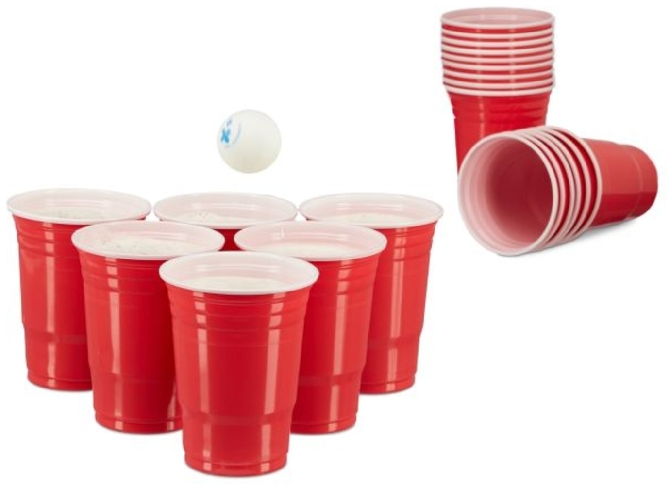 Relaxdays Beer Pong Becher ohne Bälle, 50 Stück, Kunststoff rot, 473 ml Bild 1