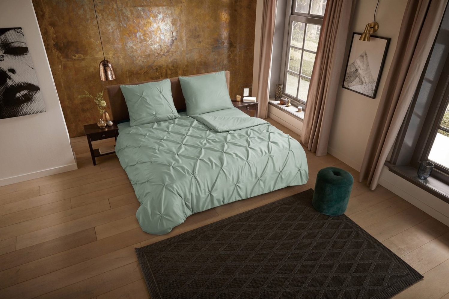 PURE luxury collection Wendebettwäsche Elegence, Microfaser, 2 teilig, Mikrofaser, Uni, Stickerei, luxuriöse Falten, Reißverschluss Bild 1