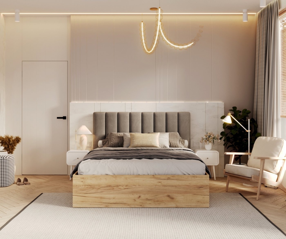 thematys Polsterbett Velours Stauraumbett Bett 90x200, 120x200, 140x200, 160x200, 180x200cm (mit hochwertigem Velours Bezug Samt, Bettrahmen, Bett, mit großen gepolsterten Kopfteil, mit Bettkasten für Stauraum, mit großen gepolsterten Kopfteil, mit Bet... Bild 1