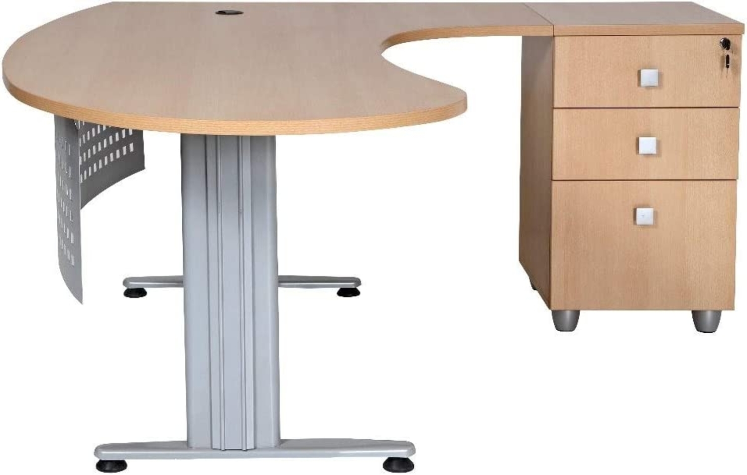 furni24 Schreibtisch Homeoffice Chefschreibtisch Schreibtisch Winkeltisch Gela buche rechts gewinkelt inkl. Beistellcontainer mit 3 Schubladen Bild 1