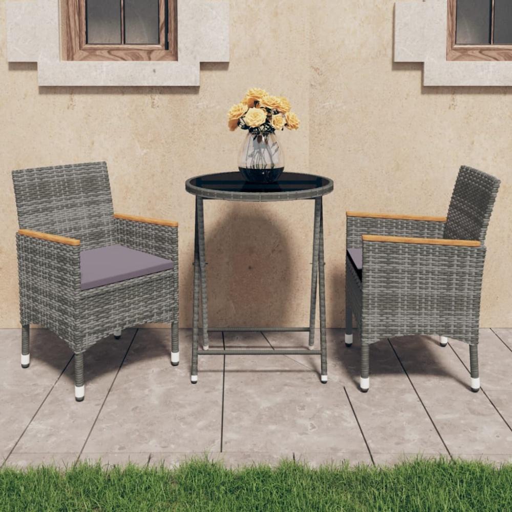 vidaXL 3-tlg. Bistro-Set Poly Rattan und Hartglas Grau 3058385 Bild 1