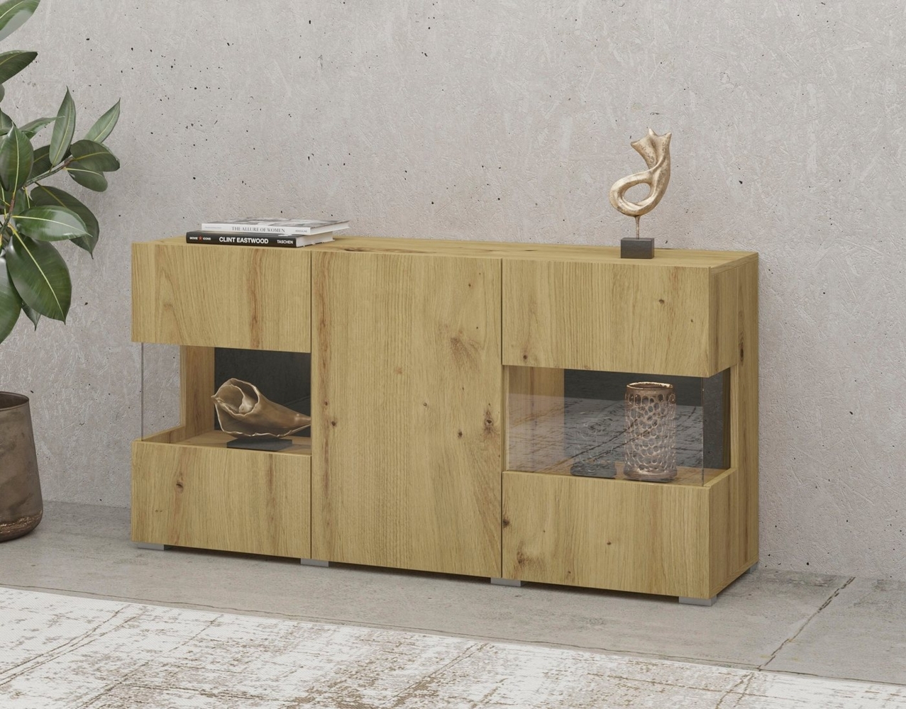 INOSIGN Sideboard Ava, Breite 120 cm, hängend und stehend montierbar, moderne grifflose Kommode, Anrichte, 3Türen, Eckverglasung Bild 1