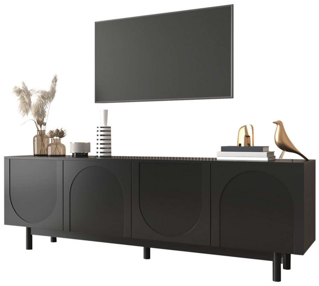 HAUSS SPOLE Lowboard 175x38x56 cm verstellbare Einlegeplatten Lowboard-TV-Möbel schwarz (TV-Schrank Fernsehtisch,TV-Board,TV-Ständer, 1 St, 4 Türen), mit verstellbare Einlegeplatten Bild 1