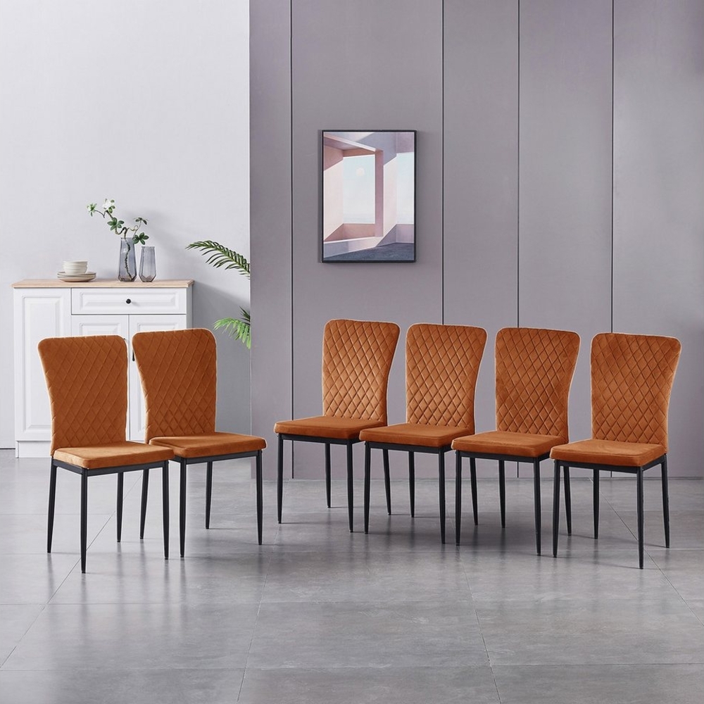 JYMTOM Esszimmerstuhl Samt/Kunstleder, hoher Lehne, Metallgestell, 4/6er-Set (6 St), Samt, Gitter-Design, für Wohnzimmer, Büro, Klassenzimmer Bild 1