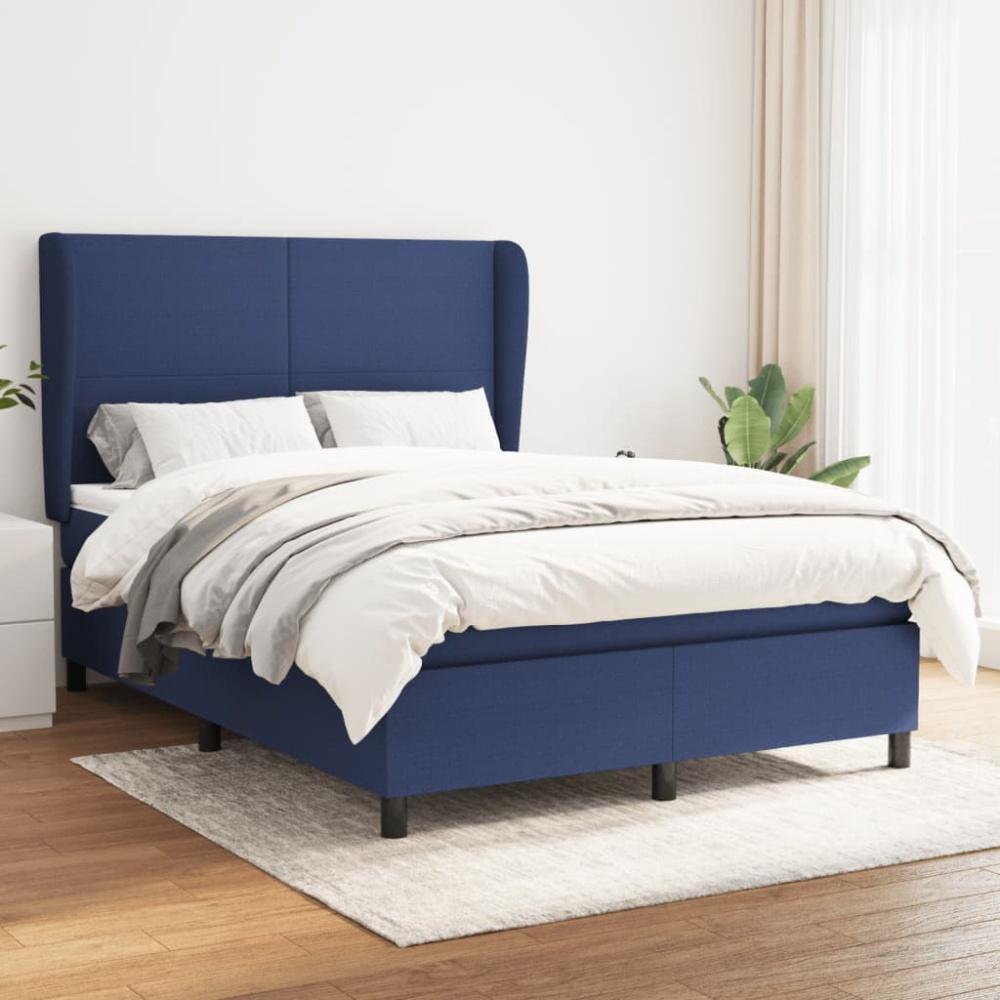 Boxspringbett mit Matratze Stoff Blau 140 x 200 cm, Härtegrad: H2 [3127811] Bild 1