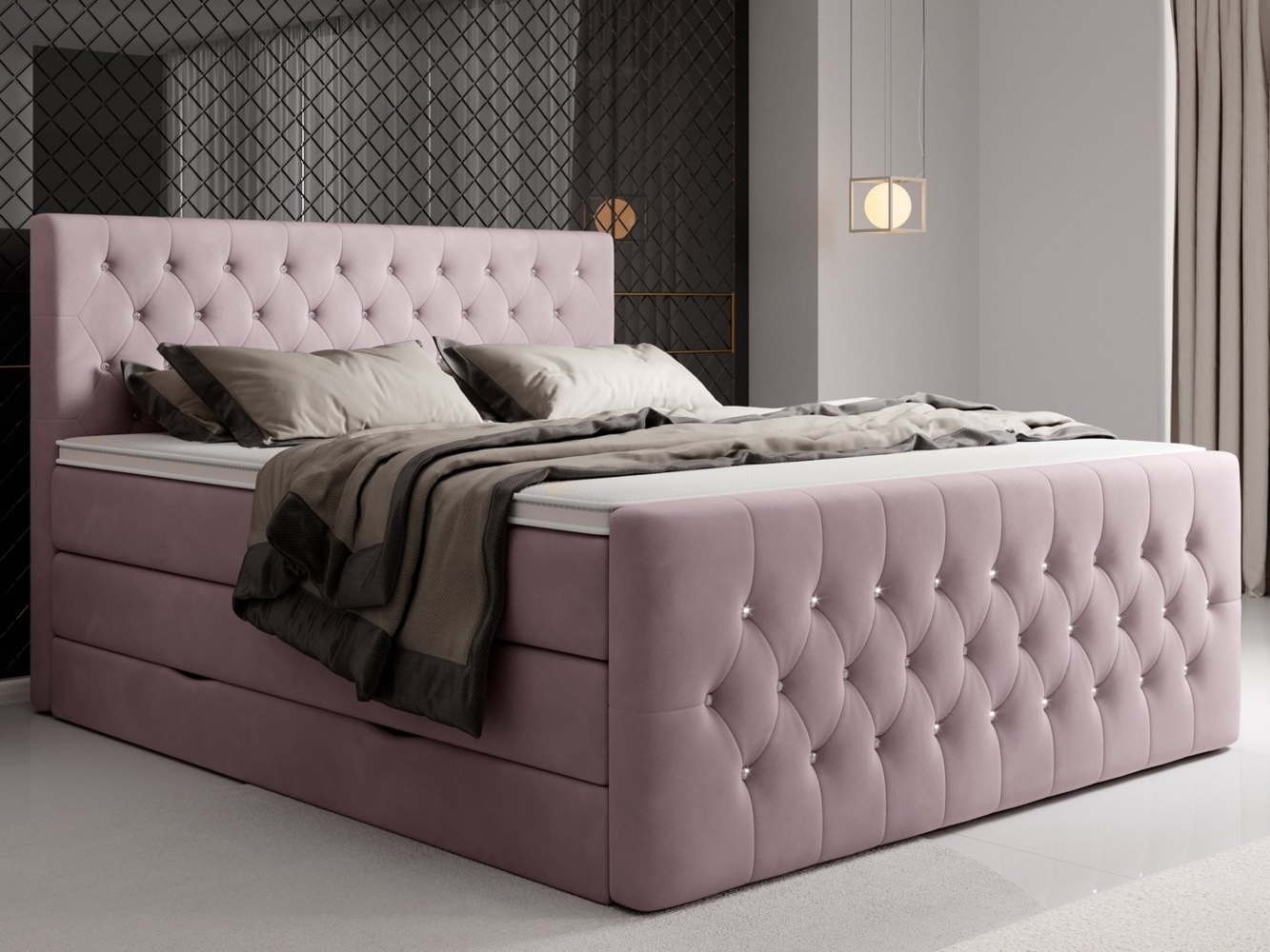 wonello Boxspringbett Sira, mit Bettkasten, Matratzen und wonello premium Topper, Samt + Kristalle Bild 1