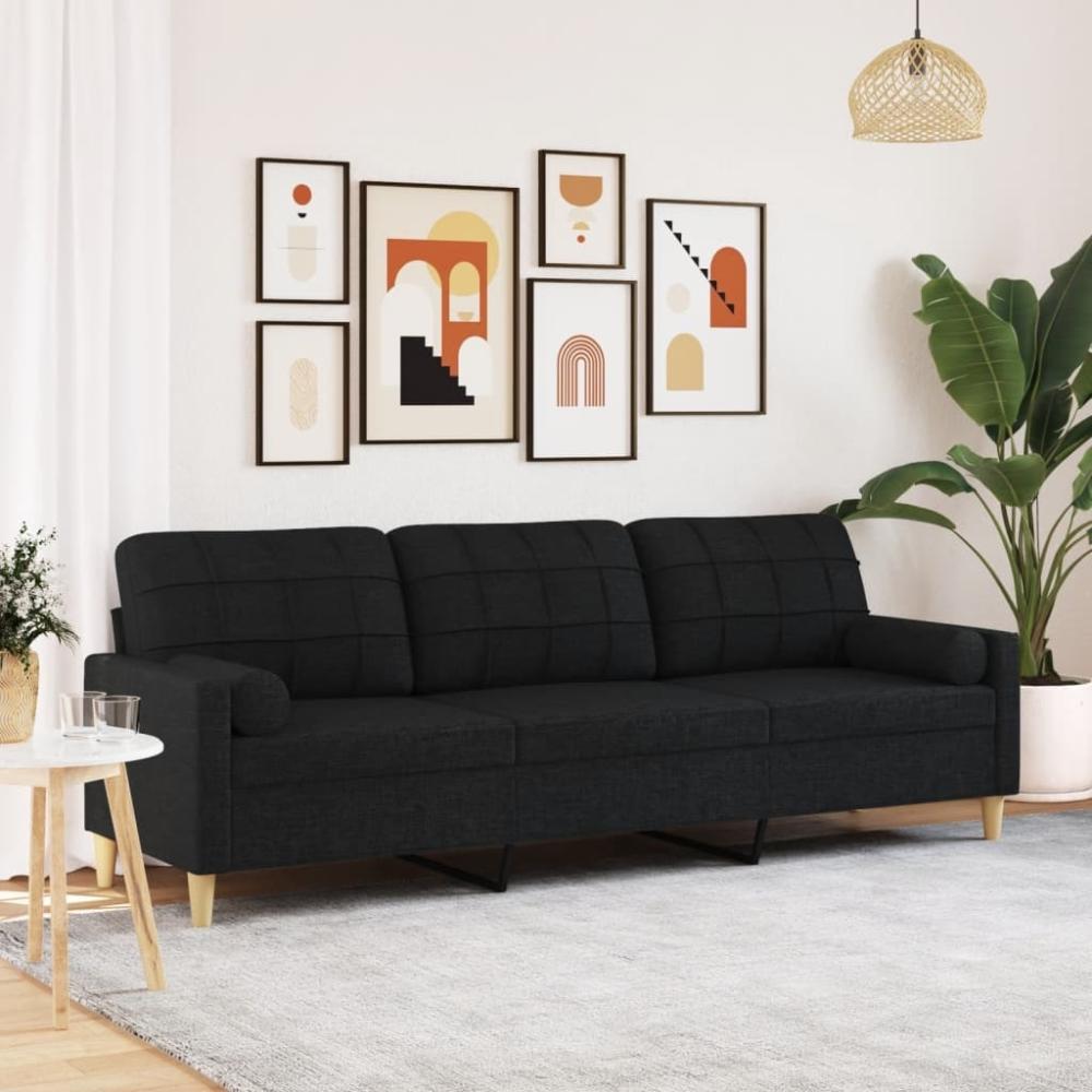 Sofa 3-Sitzer mit Zierkissen Schwarz 210 cm Stoff 3278205 Bild 1