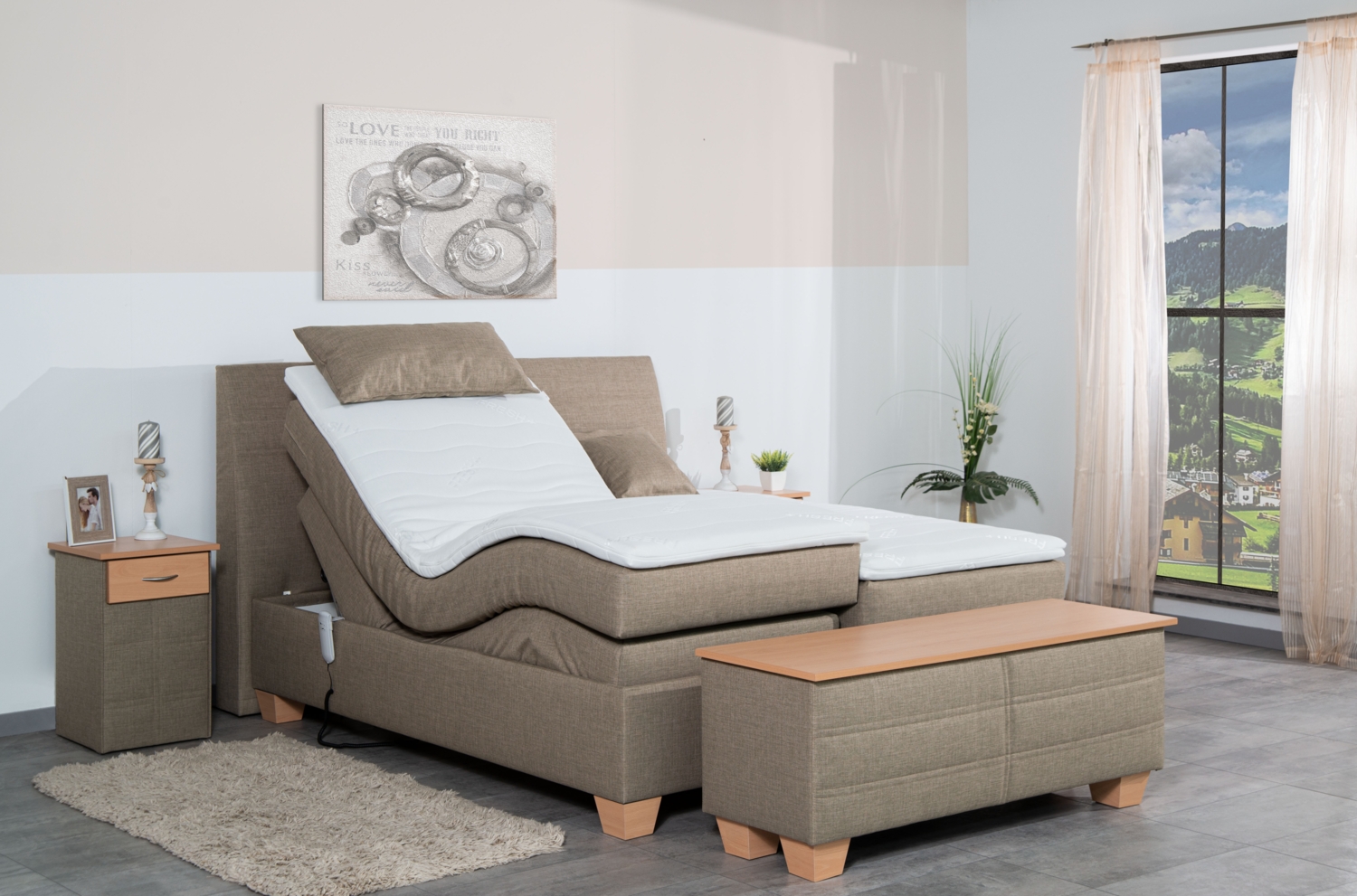 Meisterbetten Boxspringbett Syma 200x220 in W-Sahara, Matratzenbezug Nano, Ergoflex-Topper Bild 1
