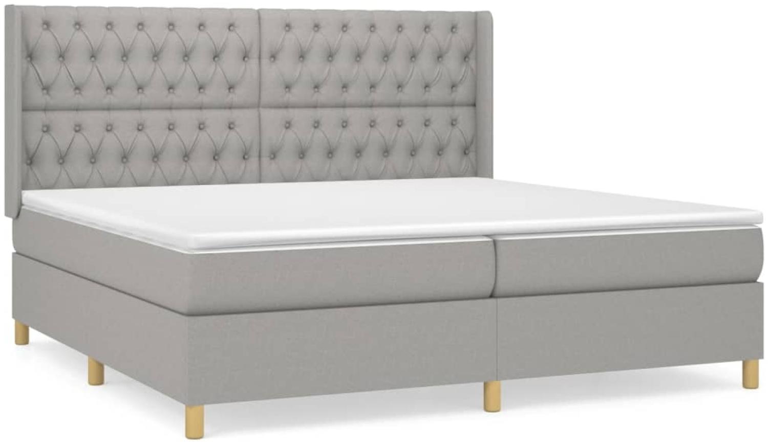 vidaXL Boxspringbett mit Matratze Stoff Hellgrau 200x200 cm, Härtegrad: H2 [3132257] Bild 1