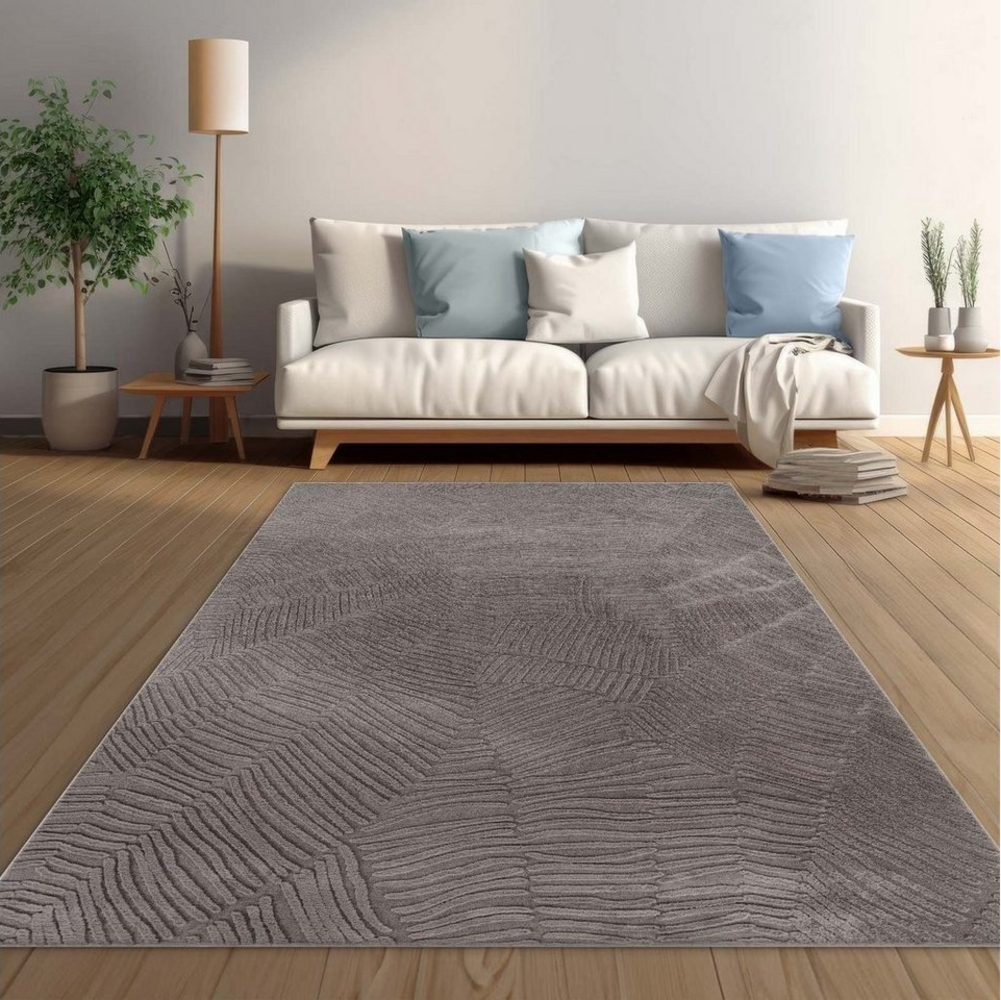 TaraCarpet Teppich Taipe-Pianta Hasenfell extra weich Hoch-Tief-Struktur, rechteckig, Höhe: 13 mm, Hasenfell Blätter grau Wohnzimmer Schlafzimmer Esszimmer 60X110 Bild 1