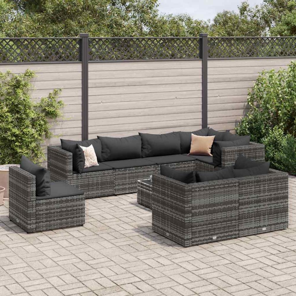 vidaXL 9-tlg. Garten-Lounge-Set mit Kissen Grau Poly Rattan 3308202 Bild 1