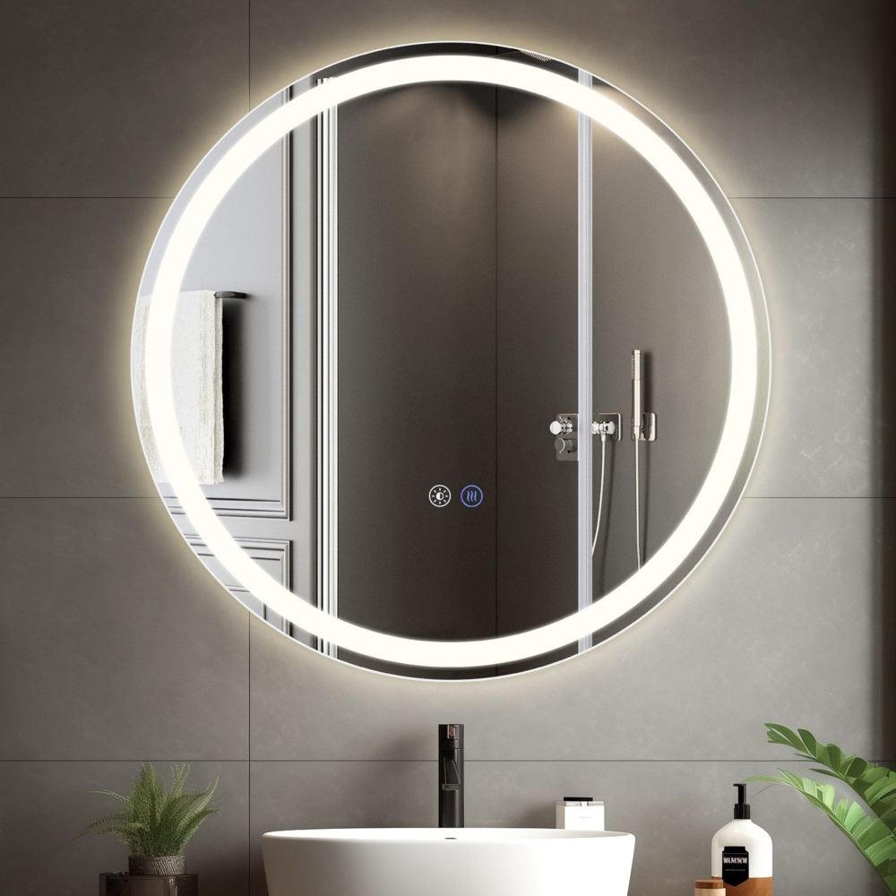 ZMH Beleuchteter Badezimmerspiegel – rund, 80 cm, LED, IP44, Touch-Schalter, beschlagfrei, einstellbar 3000 K – 6500 K Bild 1