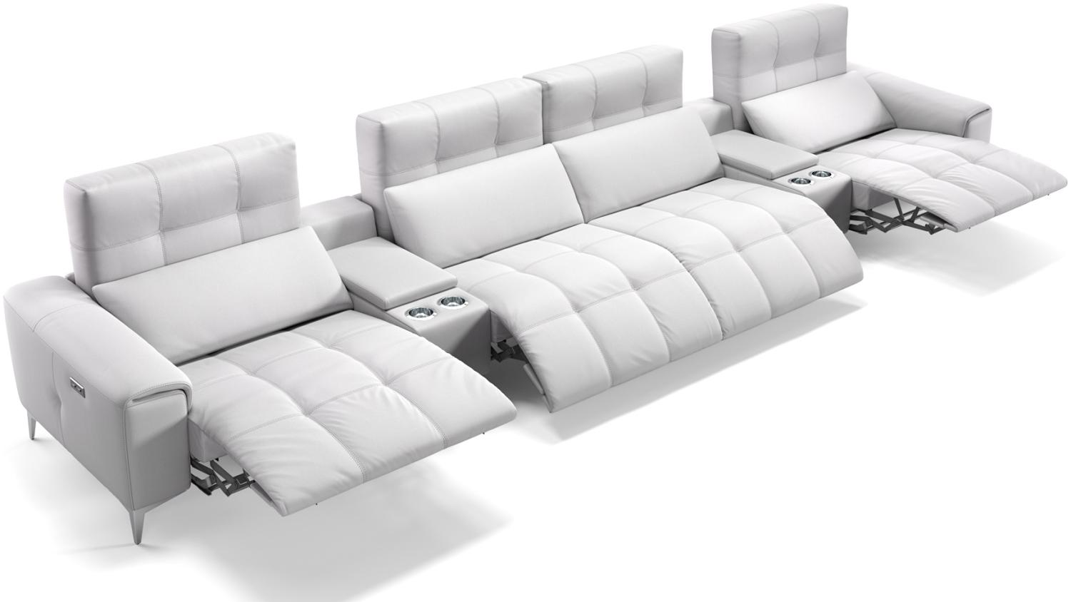 Sofanella Kinosofa SALENTO 4-Sitzer Ledercouch Hometheater in Weiß XXL: 486 Breite x 100 Tiefe Bild 1