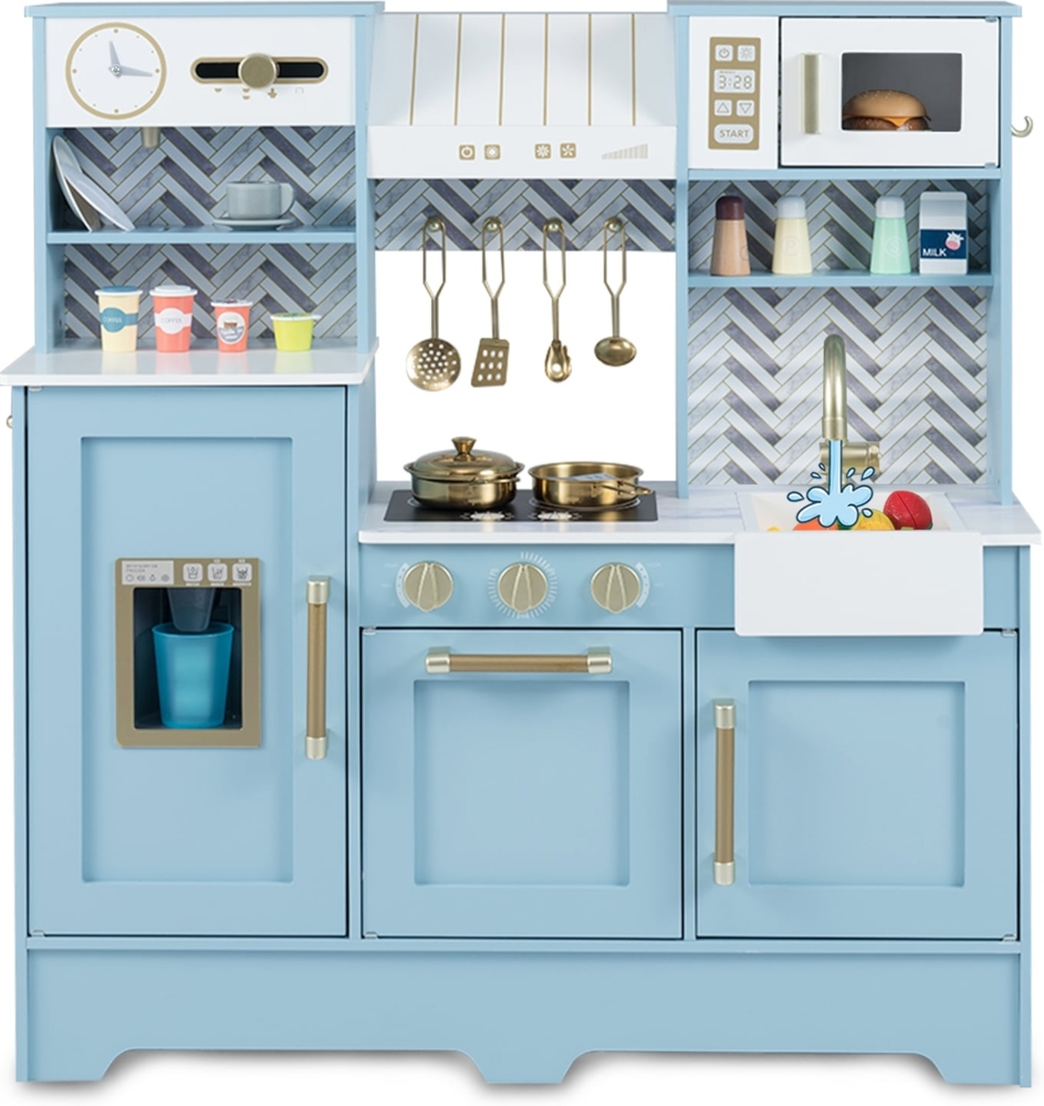 Kinder Spielküche mit Kaffeemaschine & Eiswürfelspender Holz Kinderküche Puppenküche Blau Bild 1