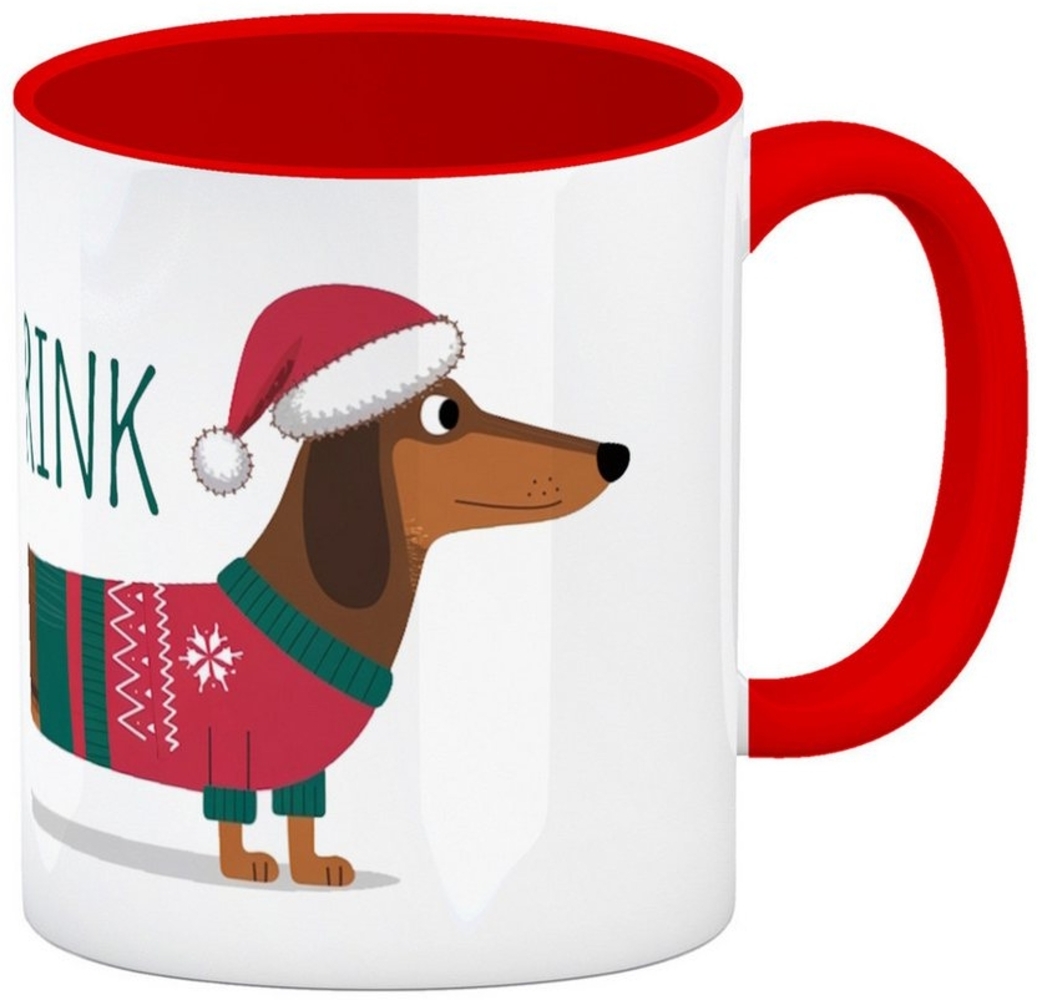 speecheese Tasse Weihnachts-Dackel LONGDRINK Kaffeebecher in rot Bild 1