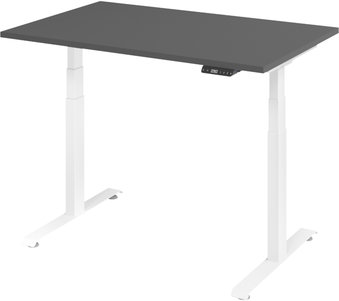 bümö höhenverstellbarer Schreibtisch 120x80 cm in graphit, Gestell weiß - Höhenverstellbar Elektrisch Stehpult mit 3-fach Speicher, Computertisch, Ergonomischer Steh-Sitz Tisch, Bürotisch, LXK65-12-G-W Bild 1