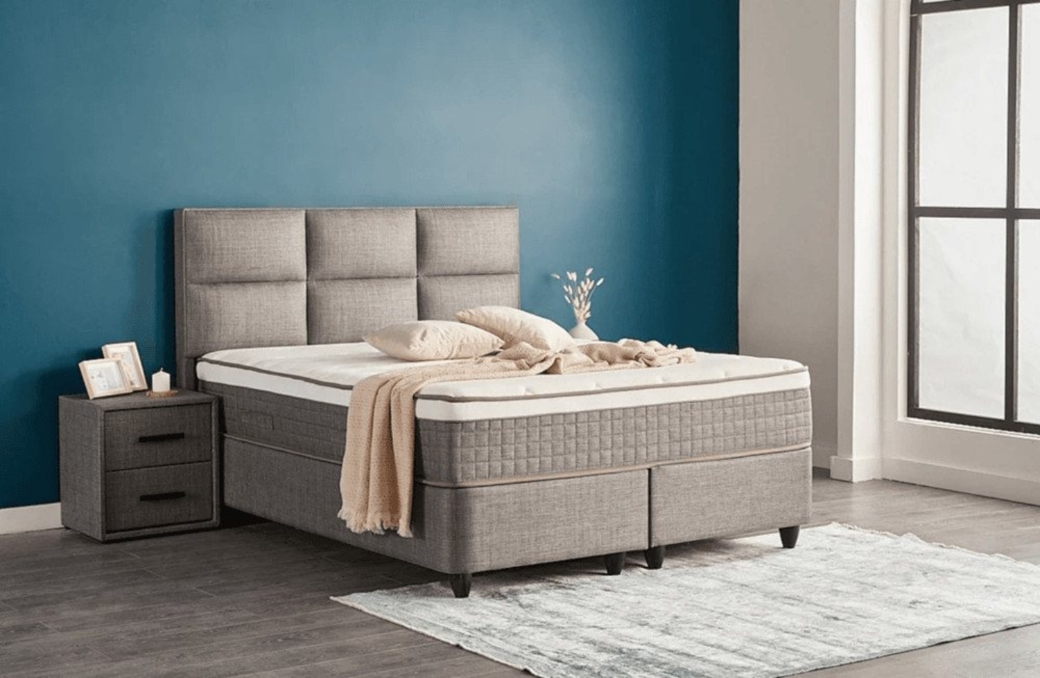 abc bedding Boxspringbett Komfortbett ZELDA mit Strukturstoff in Grau, Orthopädisches Schlafsystem inklusive Bettkasten Bild 1