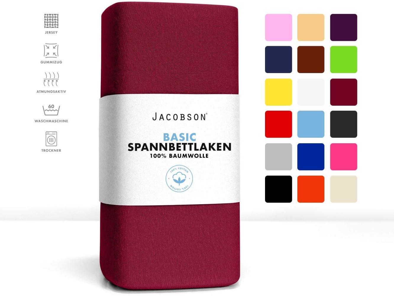 Jacobson Jersey Spannbettlaken Spannbetttuch Baumwolle Bettlaken (140x200-160x200 cm, Bordeaux) Bild 1