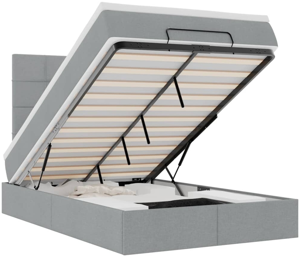 vidaXL Ottoman-Bett mit Matratze & LEDs Hellgrau 120x200 cm Stoff 3313996 Bild 1