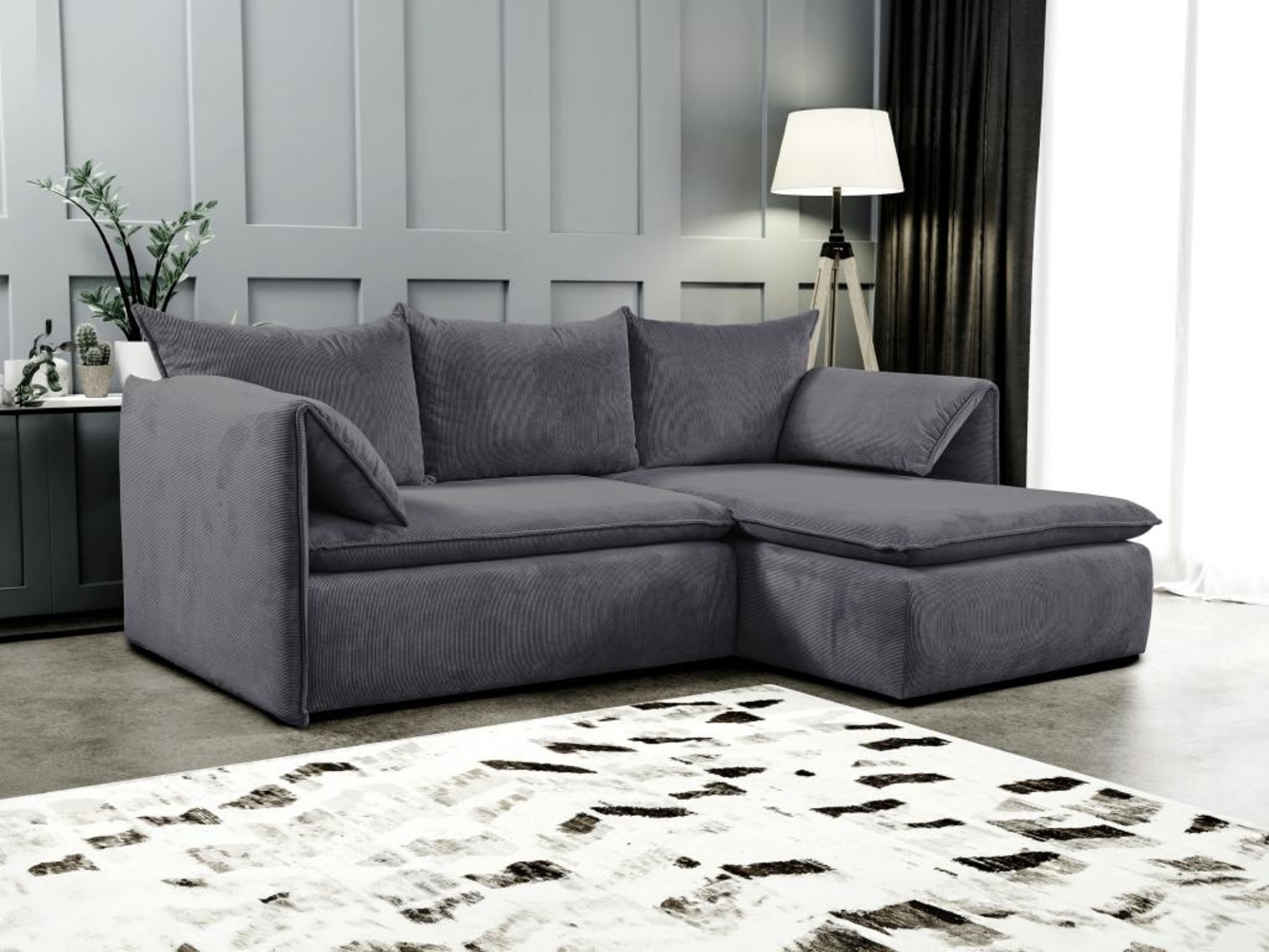 Vente-unique - Ecksofa mit Schlaffunktion - Ecke rechts - Cord - Graublau - TEODORA Bild 1