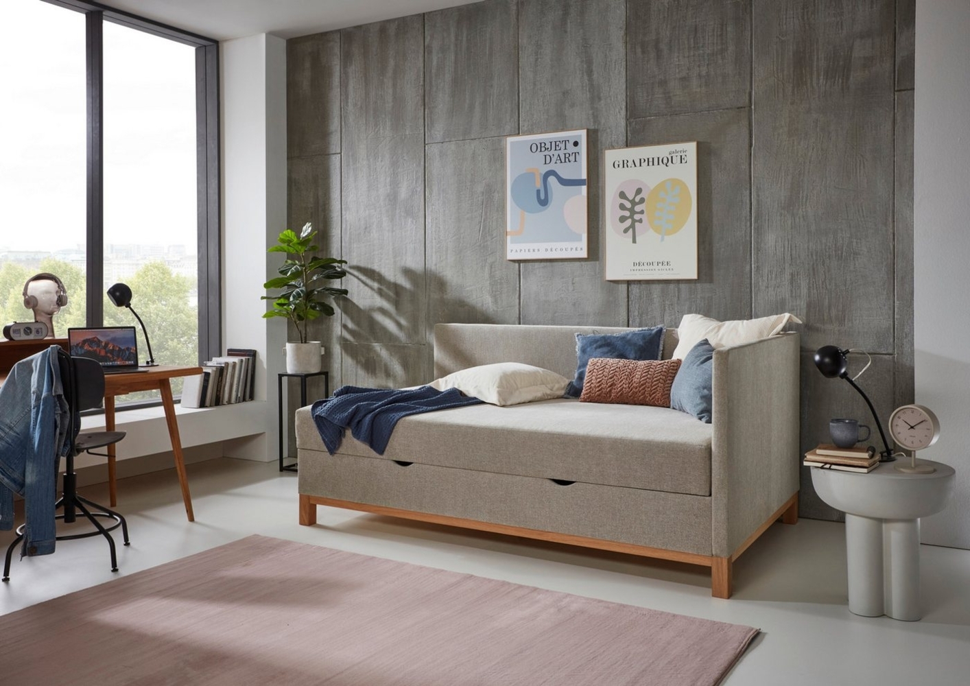 meise.möbel Polsterliege Santos, inkl. Matratze und Bettkasten, Beige, 120 x 200 cm Bild 1