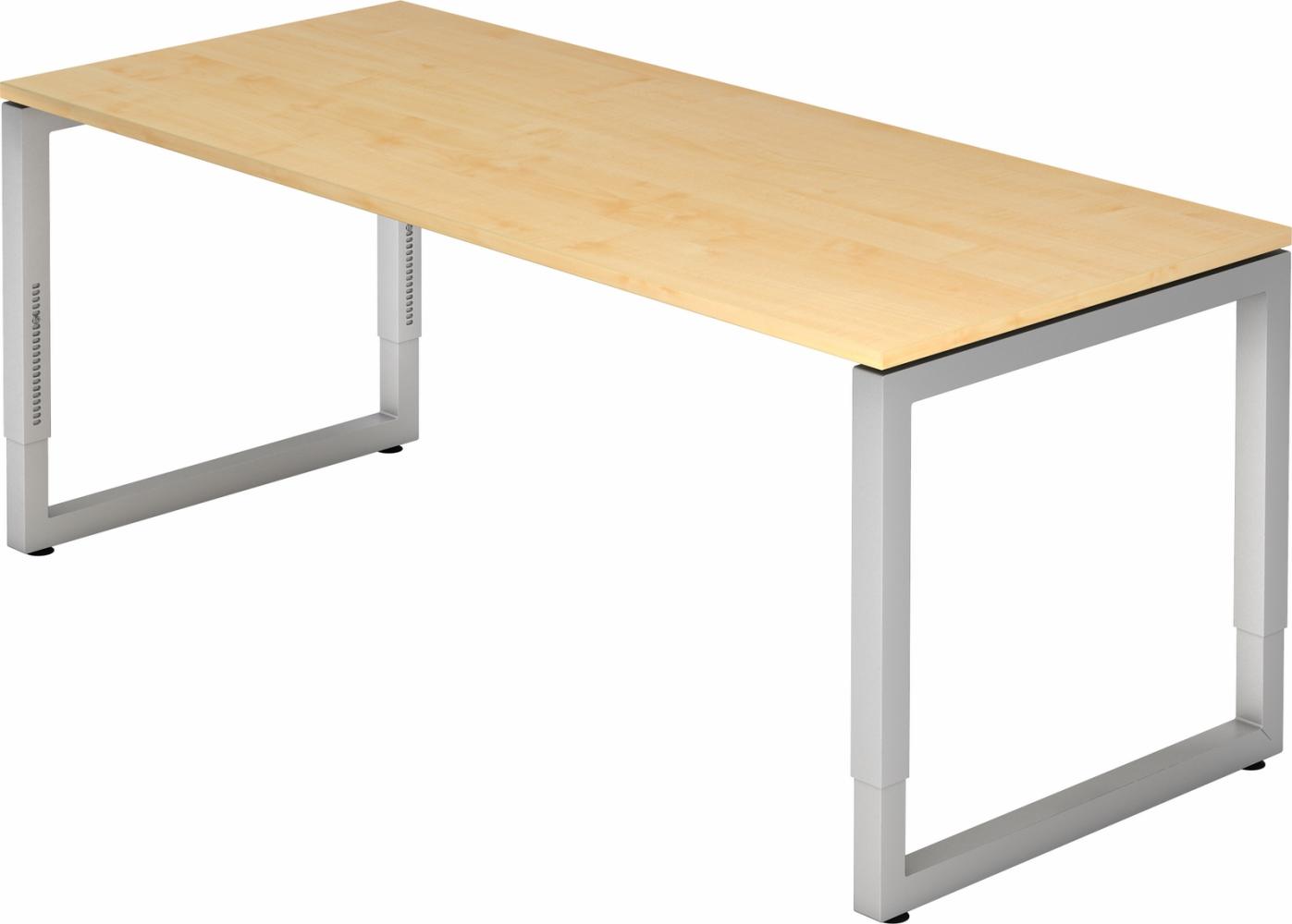 bümö höhenverstellbarer Schreibtisch R-Serie 180x80 cm in Ahorn, Gestell in Silber - großer PC Tisch für's Büro manuell höhenverstellbar, Computertisch verstellbar, RS-19-3-S Bild 1