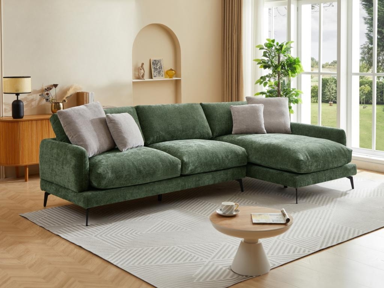 Vente-unique - Ecksofa - Ecke rechts - Strukturstoff - Grün - ROCALTA Bild 1