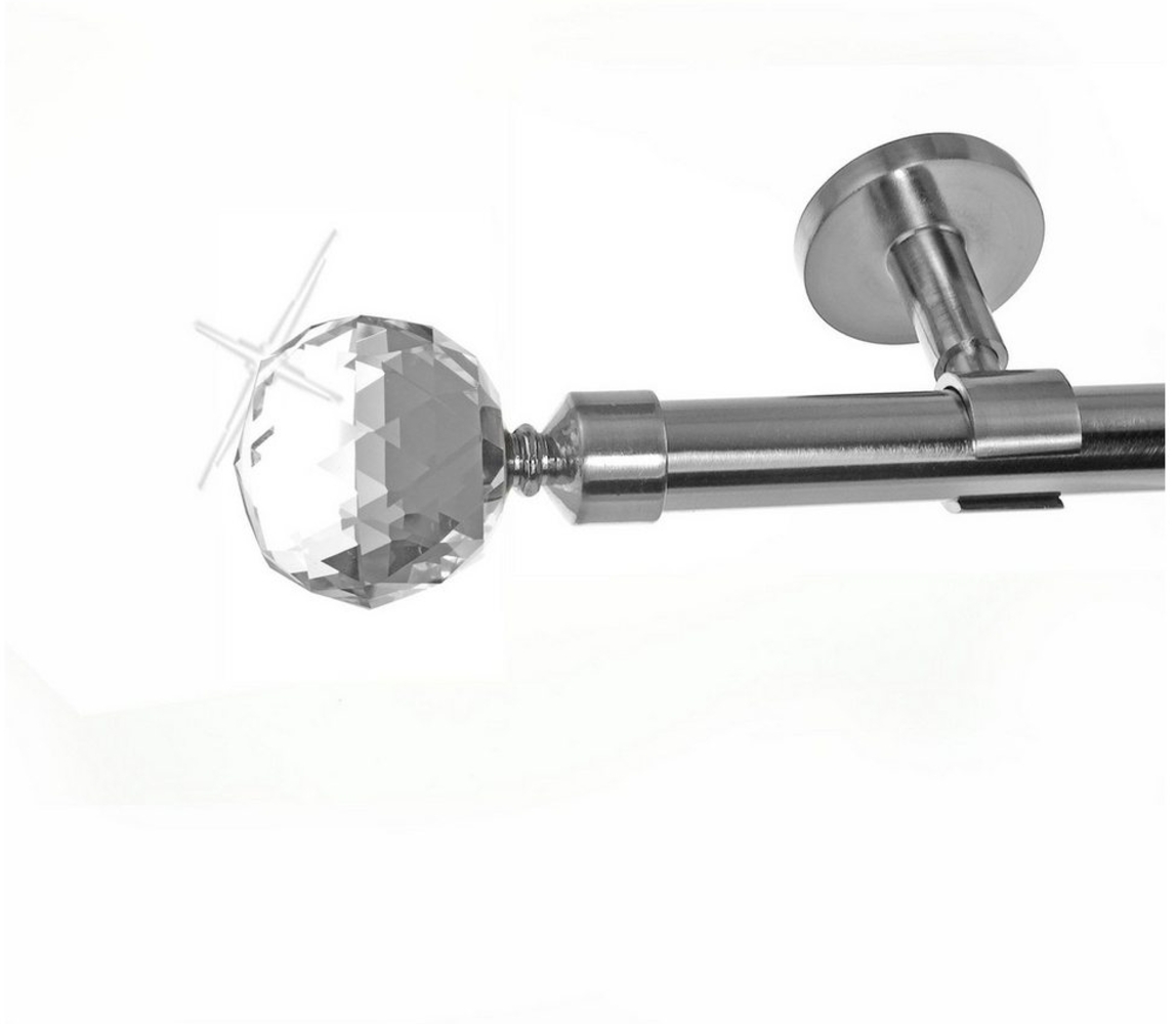 BASIT Gardinenstange Edelstahloptik 20mm mit Deckenträgern 120 cm E87, Ø 20 mm, 1-läufig, verschraubt, Metall, D31 120 cm E87 Kristall Kugel Bild 1