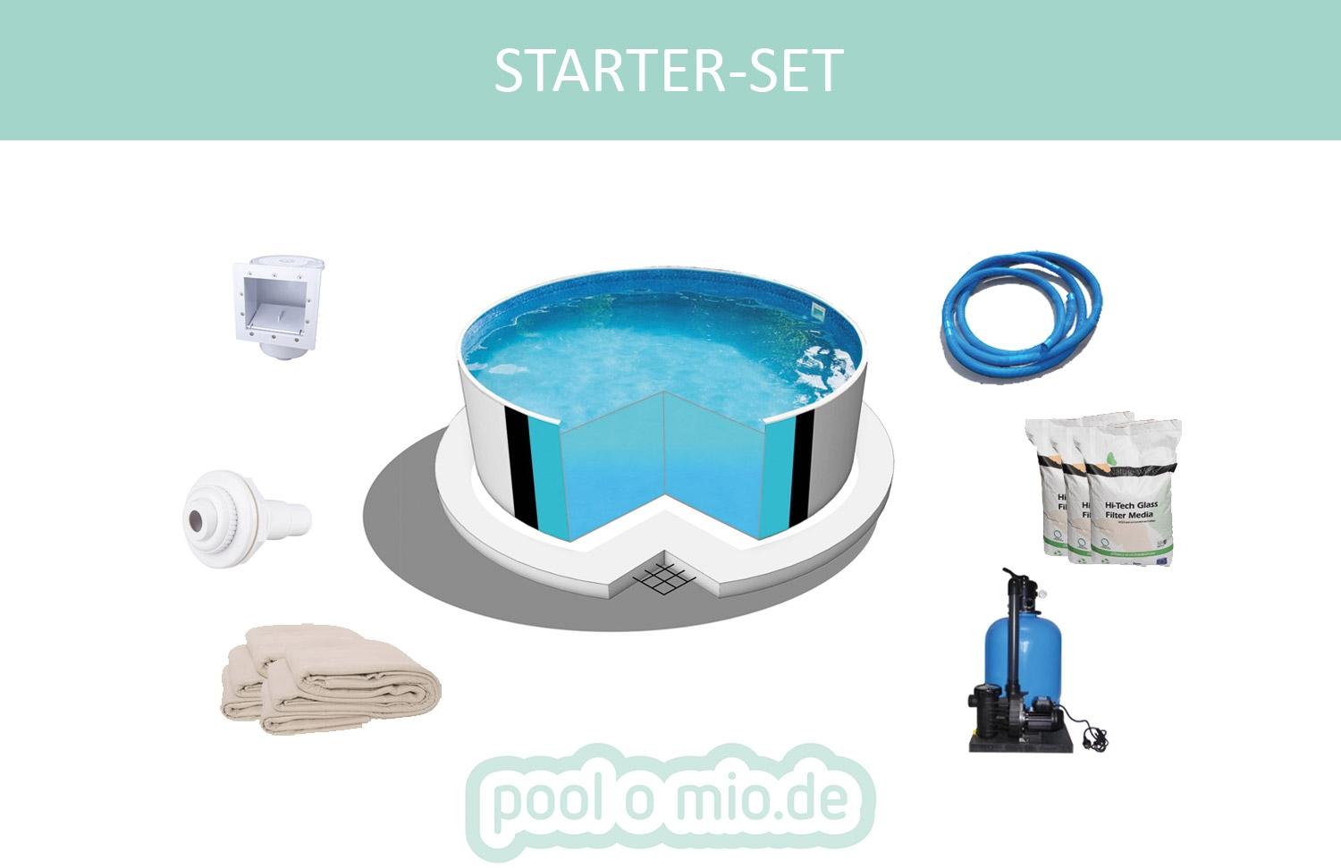 STARTER SET Stahlwandpool Rund Ibiza Ø 600 x 120 cm Blau Mosaik Bild 1