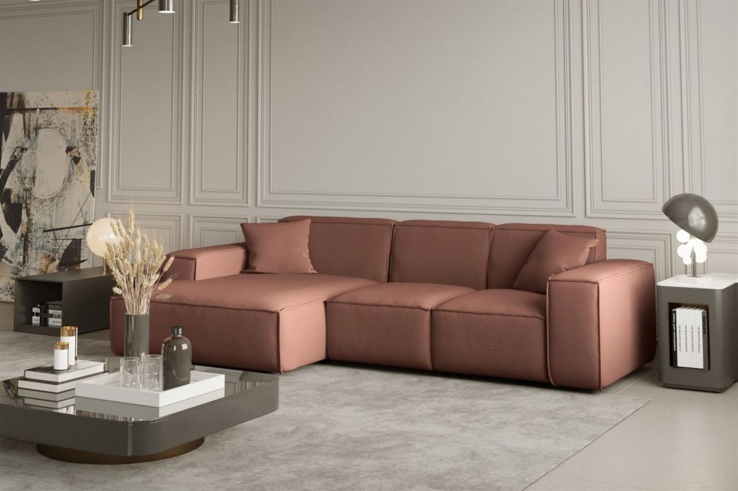 Ecksofa Designersofa CELES in Stoff Opera Velvet Kupferbraun Ottomane Links Bild 1