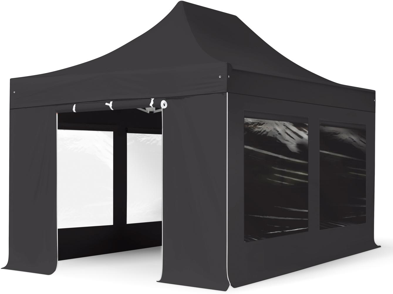 3x4,5 m Faltpavillon, PREMIUM Stahl 40mm, Seitenteile mit Panoramafenstern, schwarz Bild 1