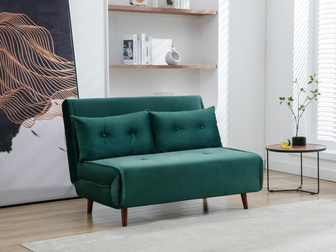 Vente-unique - Sofa 2-Sitzer mit Schlaffunktion - Samt - Tannengrün - URIBIA Bild 1