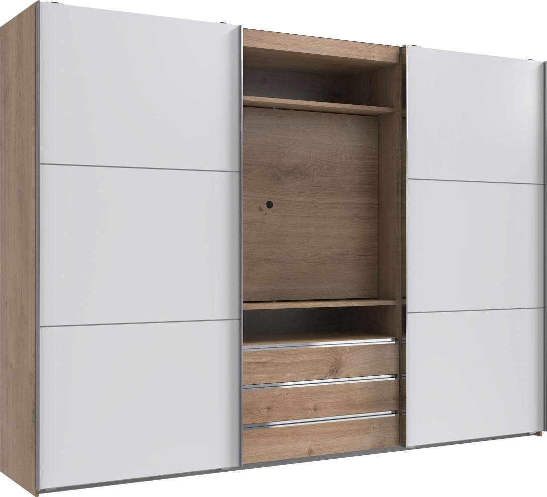 TV-Schrank >MAGIC< in PLANKENEICHE + WEISS - 300x216x65cm (BxHxT) Bild 1