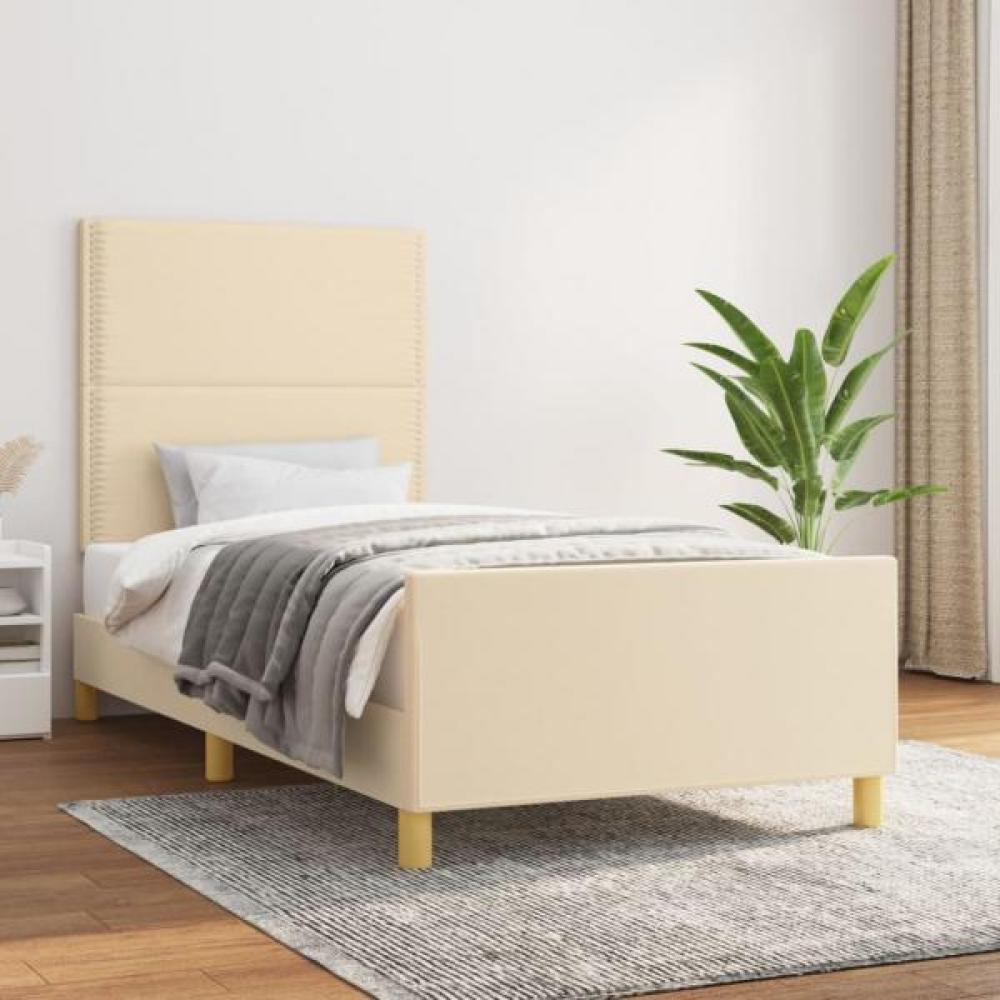 vidaXL Polsterbett mit Kopfteil Stoff Creme 90x200 cm Bild 1