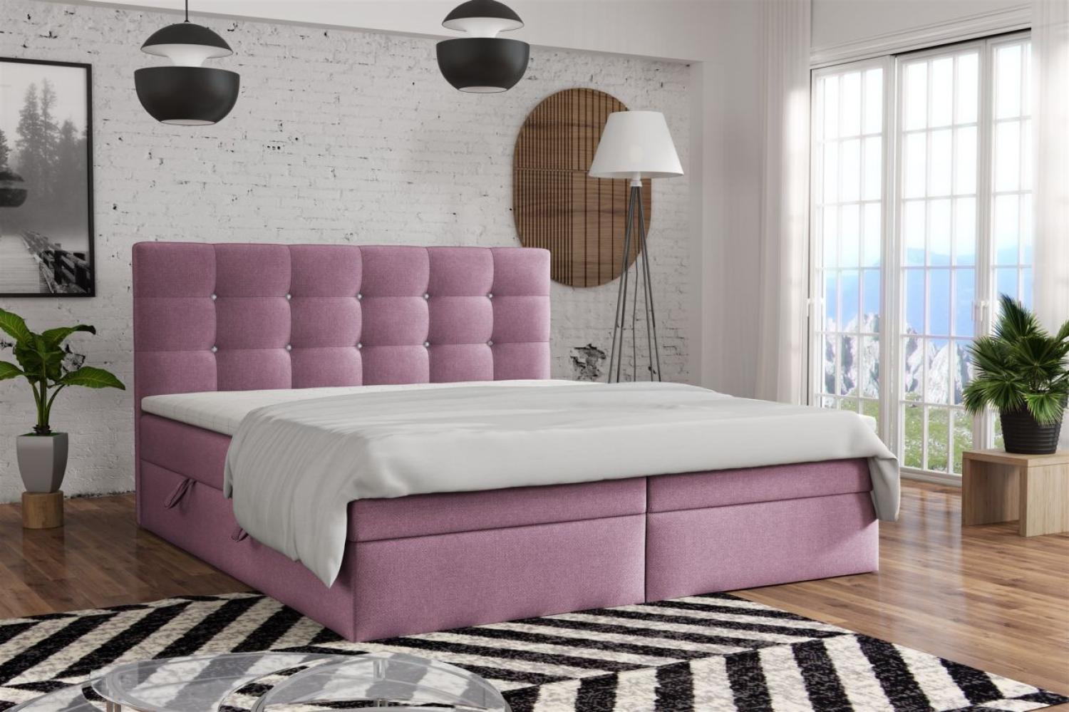 Boxspringbett Schlafzimmerbett BASILIO 160x200cm Stoff Fresh Rose Bild 1