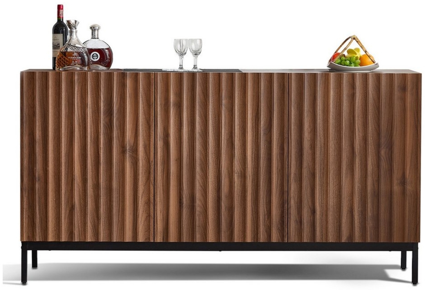 Ulife Kommode Dunkelbraun l Low-Sideboard mit welligem 3D-Design, 3 Türe (1 St), für Wohnzimmer, Esszimmer, Büro,150x40x80cm Bild 1