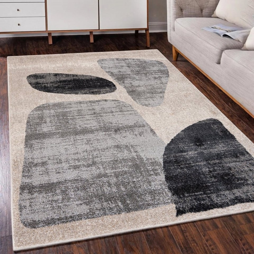 Mazovia Designteppich Modern Teppich Kurzflor Wohnzimmerteppich Japandi Scandi Beige Grau, 80 x 150 cm, Fußbodenheizung, Allergiker geeignet, Farbecht, Pflegeleicht Bild 1