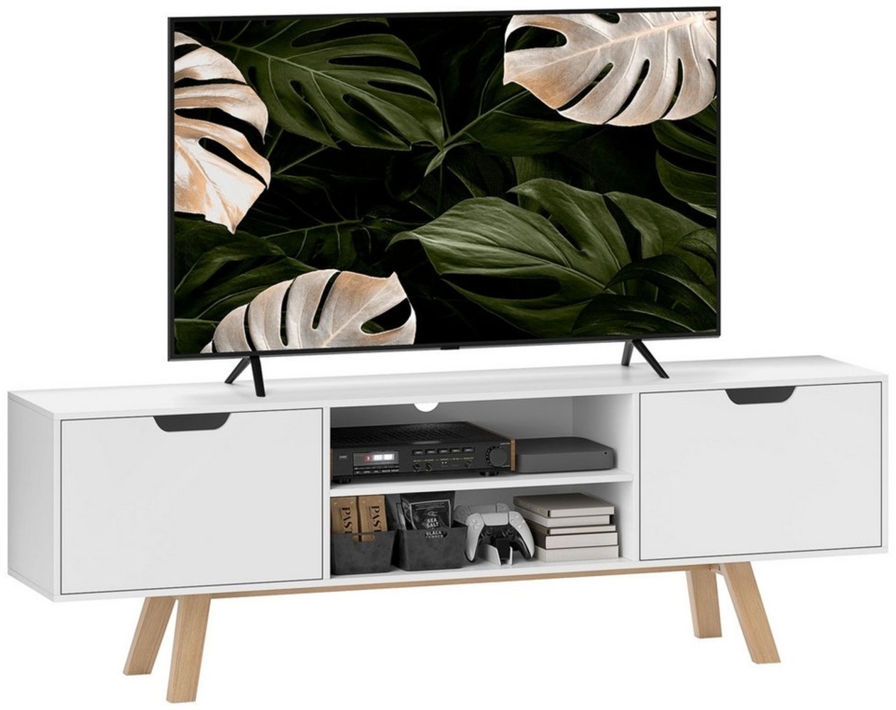 HOMCOM TV-Board für Fernseher bis zu 65 Zoll, mit 2 Schränken und 2 Regalebenen (Fernsehtisch, 1 St, TV-Schrank), für Wohnzimmer, 150 x 39 x 50 cm Weiß Bild 1