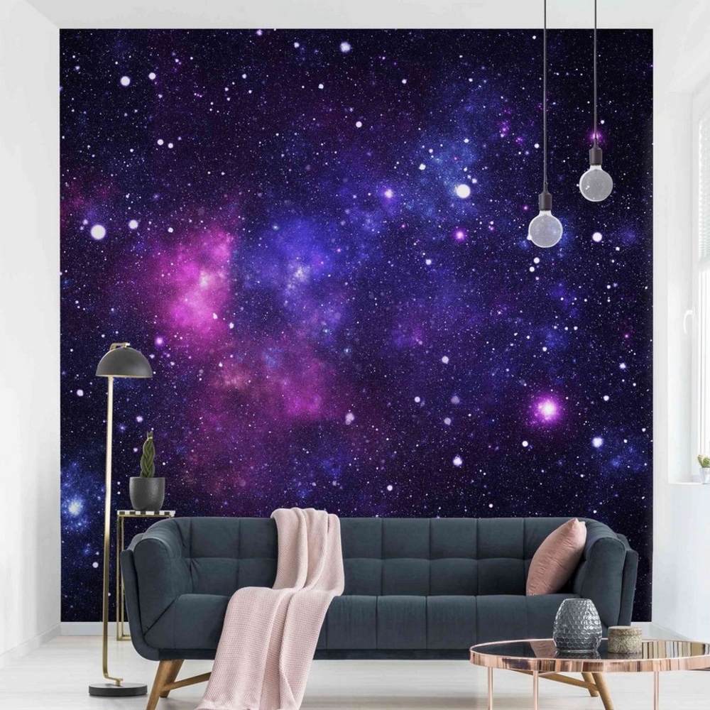 Bilderdepot24 Kindertapete Kinderzimmer Galaxie Weltall Weltraum Kinder Wanddeko Sterne Lila Rosa, Glatt, Matt, (Vliestapete inkl. Kleister oder selbstklebend), Mädchenzimmer Jungenzimmer Babyzimmer Bildtapete Fototapete Wandtapete Bild 1