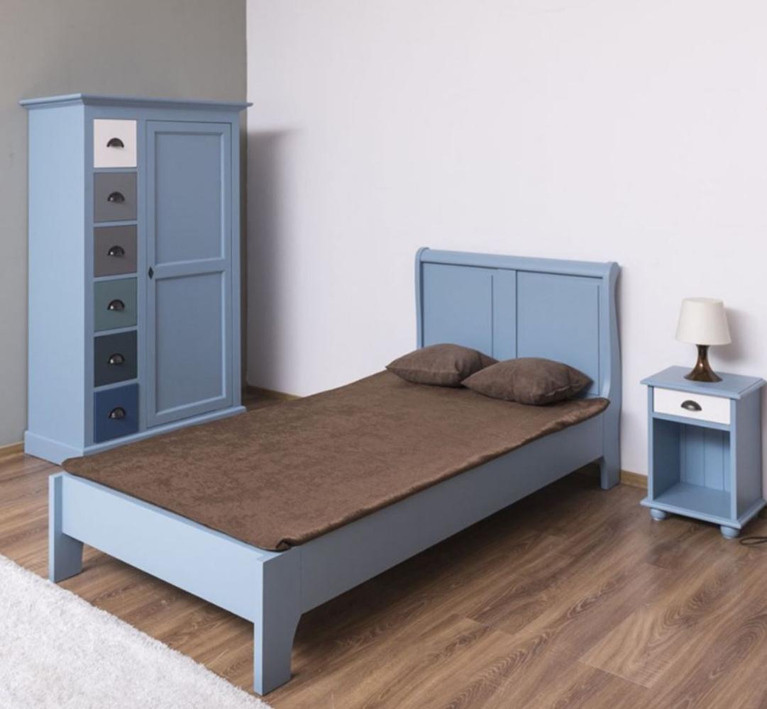 Casa Padrino Landhausstil Massivholz Kinderzimmer Möbel Set Hellblau / Weiß / Mehrfarbig - 1 Einzelbett & 1 Kleiderschrank & 1 Nachttisch - Landhausstil Möbel Bild 1