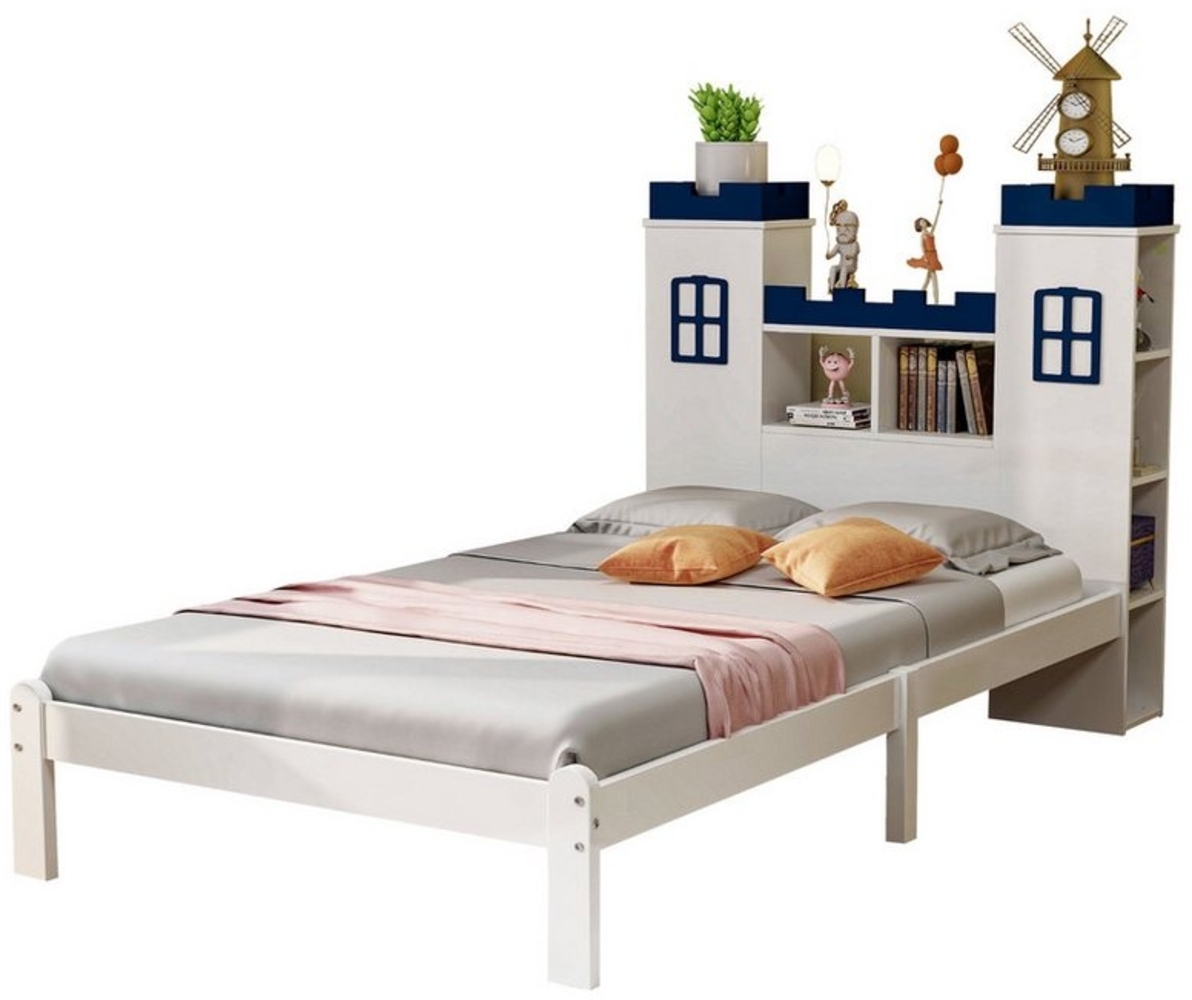 OKWISH Kinderbett Einzelbett Stauraumbett Holzbett (Burgform, mehrere Ablagefächer, Lattenrost, Jugendbett, Einzelbett), ohne Matratze Bild 1