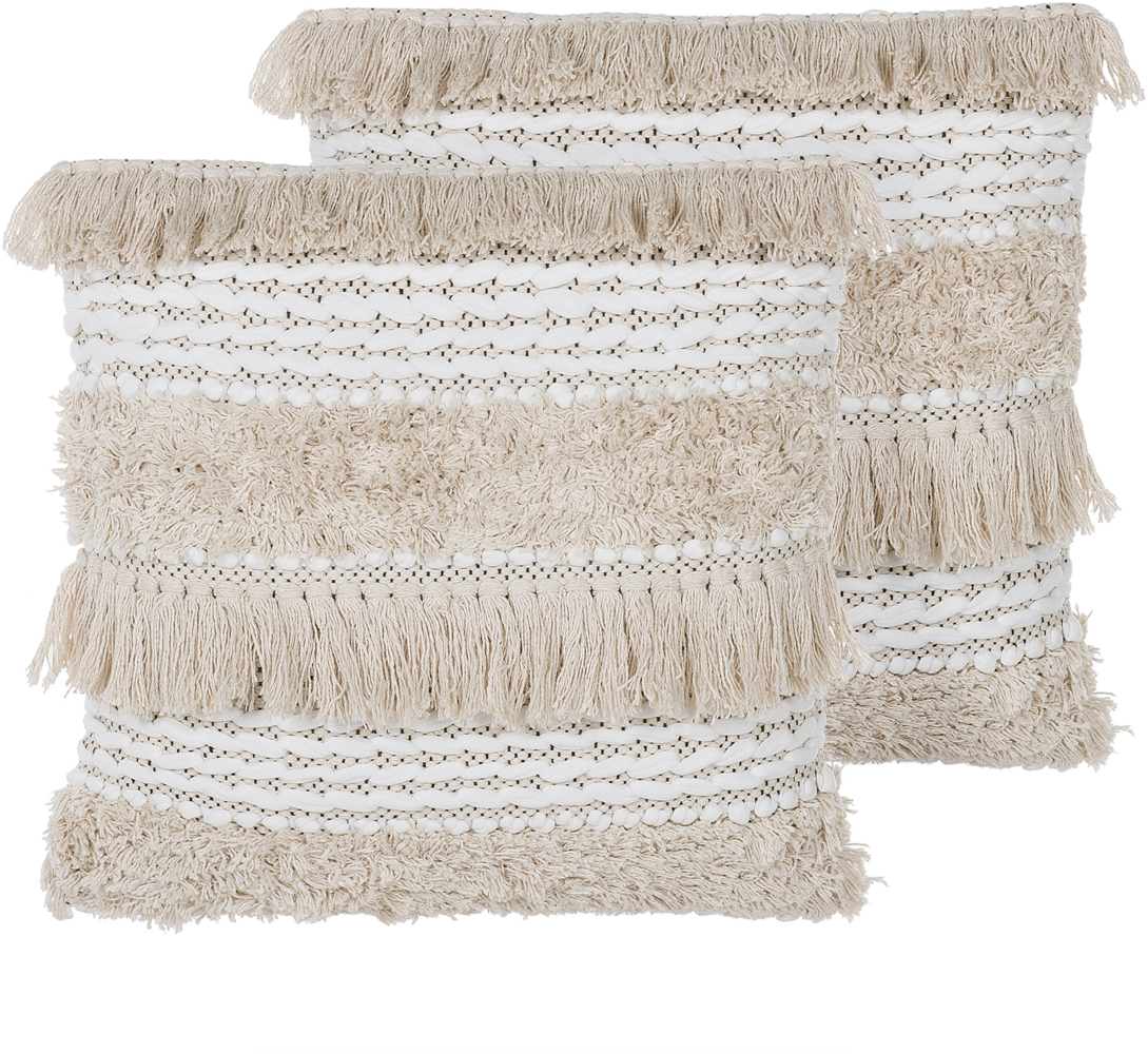 Dekokissen Streifenmuster beige bestickt 45x45 cm 2er Set VILLUR Bild 1