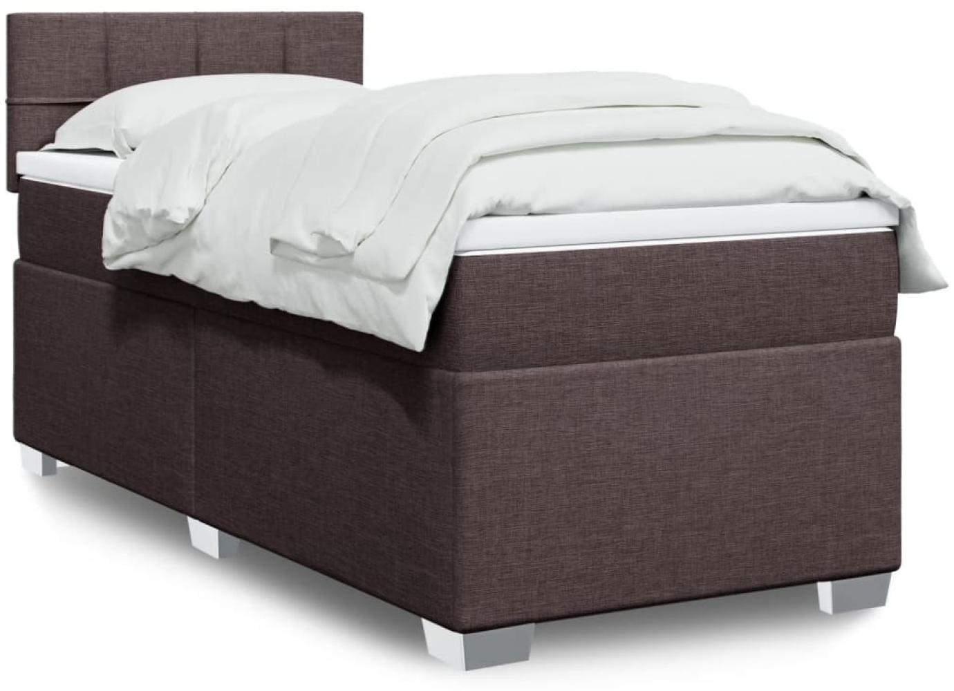 Boxspringbett mit Matratze, Stoff, Viereckige, grauer Fuß, Dunkelbraun, 90x190 cm, true Bild 1