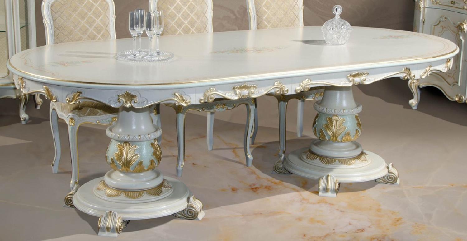 Casa Padrino Luxus Barock Esstisch Weiß / Creme / Mehrfarbig / Gold 700 cm - Riesiger Massivholz Esszimmertisch im Barockstil - Barock Esszimmer & Hotel Möbel - Luxus Qualität - Made in Italy Bild 1