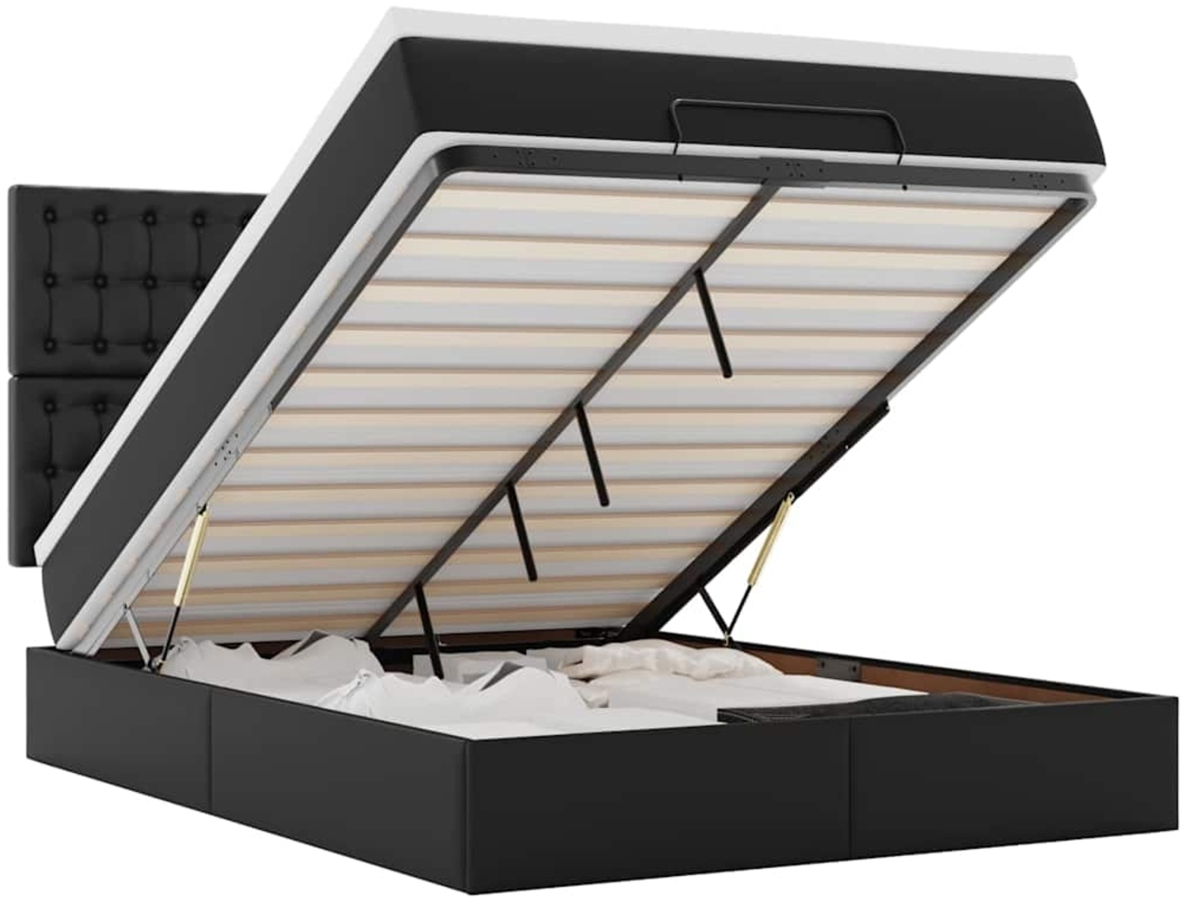 vidaXL Ottoman-Bett mit Matratze & LEDs Schwarz 140x200 cm Kunstleder 3313855 Bild 1