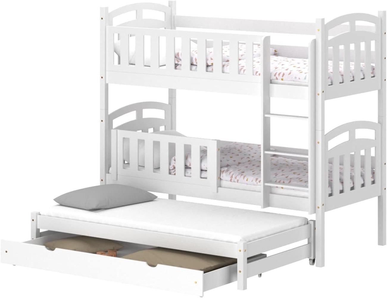 WNM Group Hochbett mit Rausfallschutz und Schublade Suzie - aus Massivholz - Kinderbett Ausziehbar für Mädchen und Jungen - Absturzsicherung Ausziehbett 180x90 / 170x90 cm - Weiß Bild 1