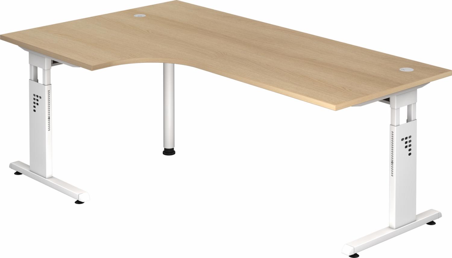 bümö höhenverstellbarer Eckschreibtisch O-Serie 200x120 cm in Eiche, Gestell in weiß - Schreibtisch L Form, großer Tisch für's Büro, Computertisch höhenverstellbar, OS-82-E-W Bild 1